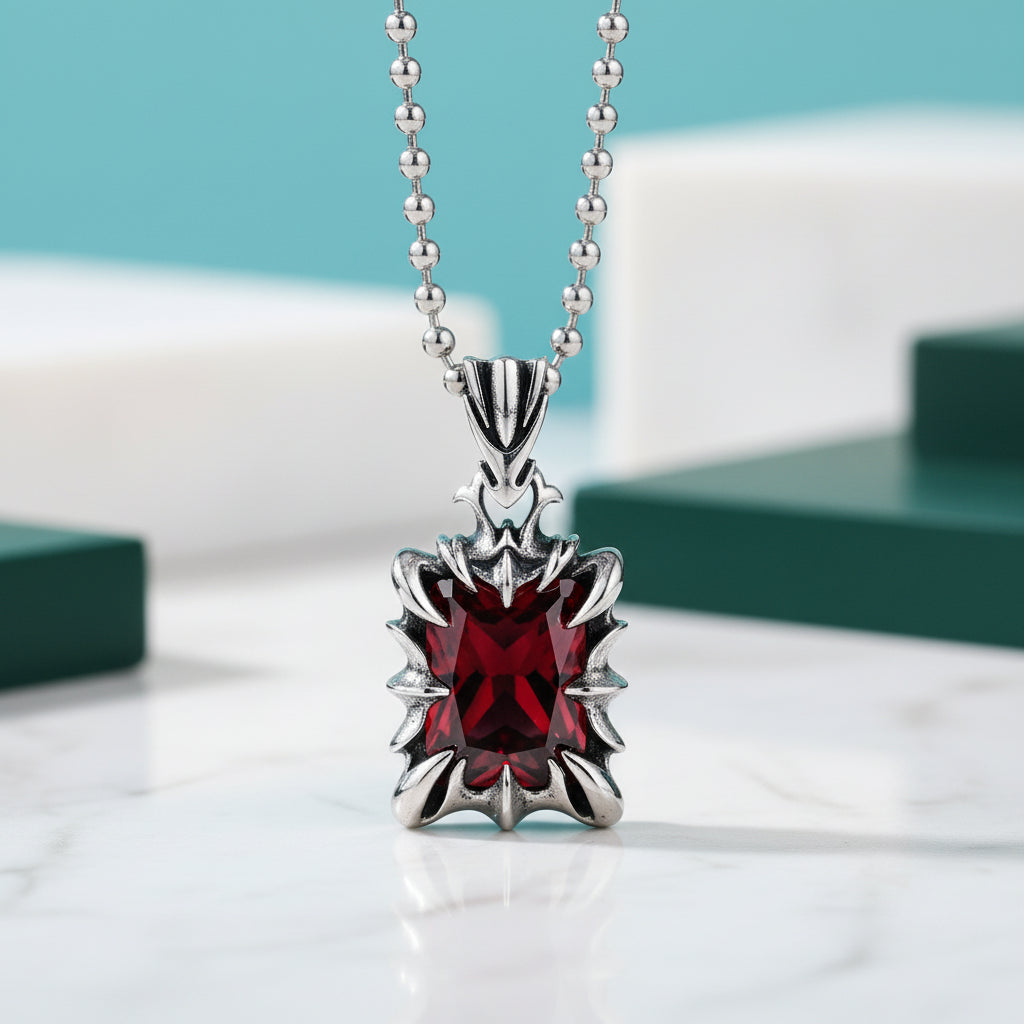 Cushion-cut Ruby Punk Necklace-Evani Jewelry