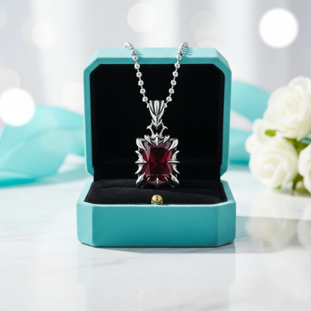 Cushion-cut Ruby Punk Necklace-Evani Jewelry