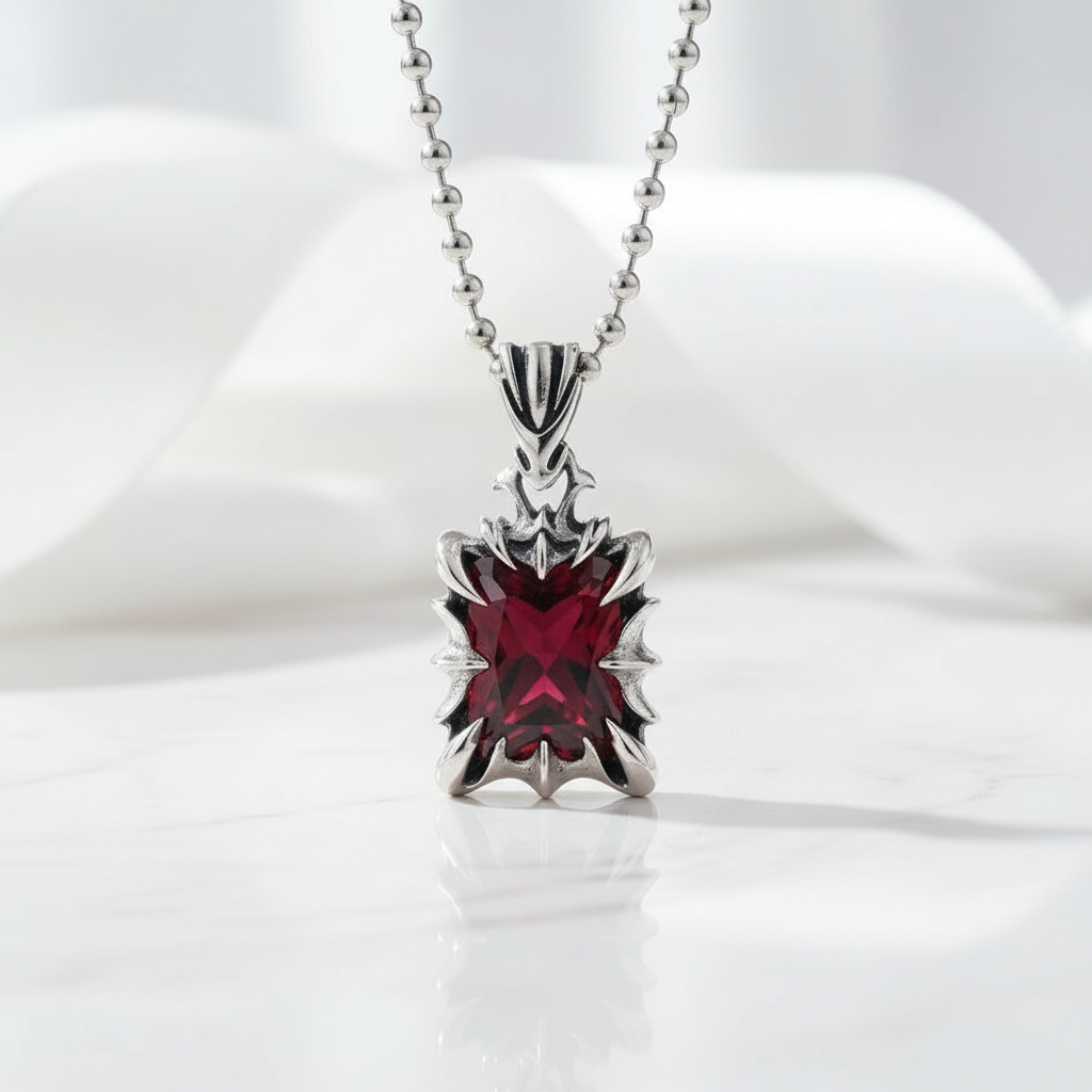 Cushion-cut Ruby Punk Necklace-Evani Jewelry