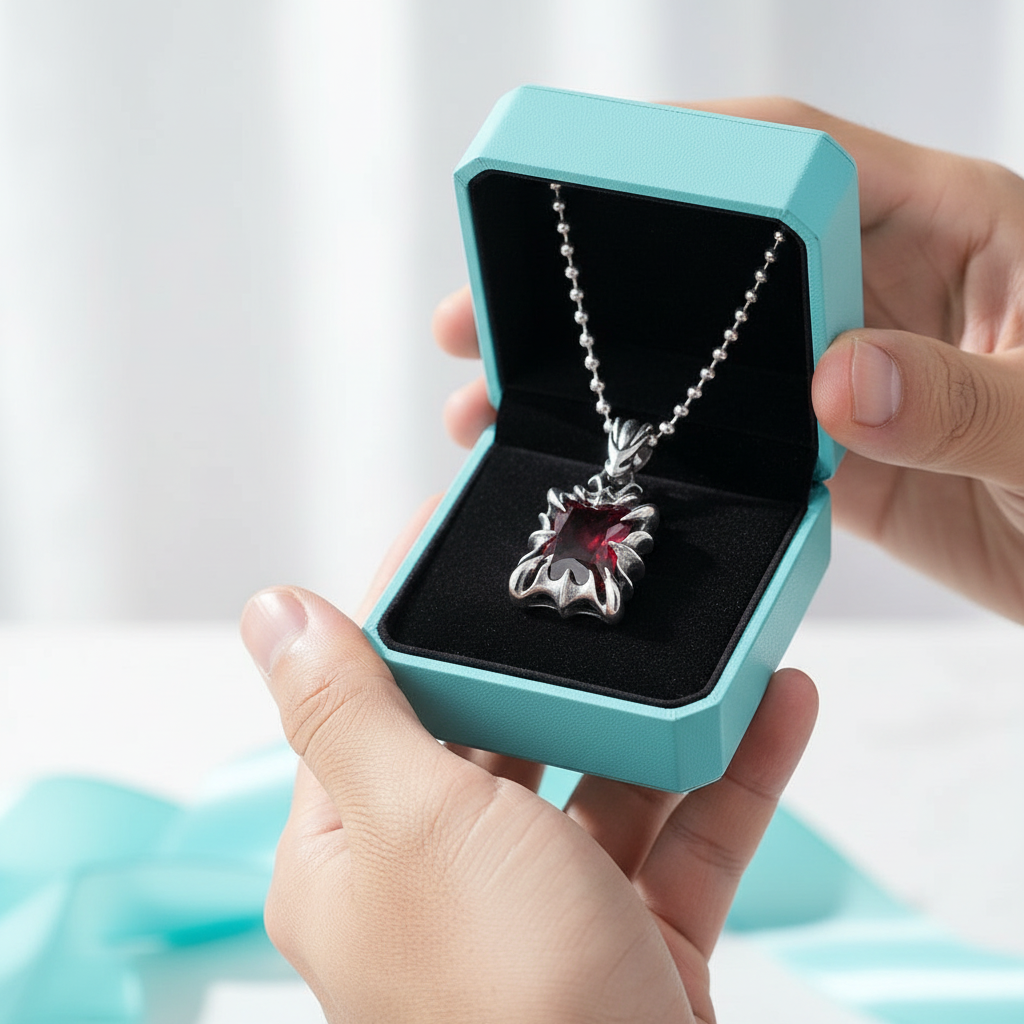 Cushion-cut Ruby Punk Necklace-Evani Jewelry