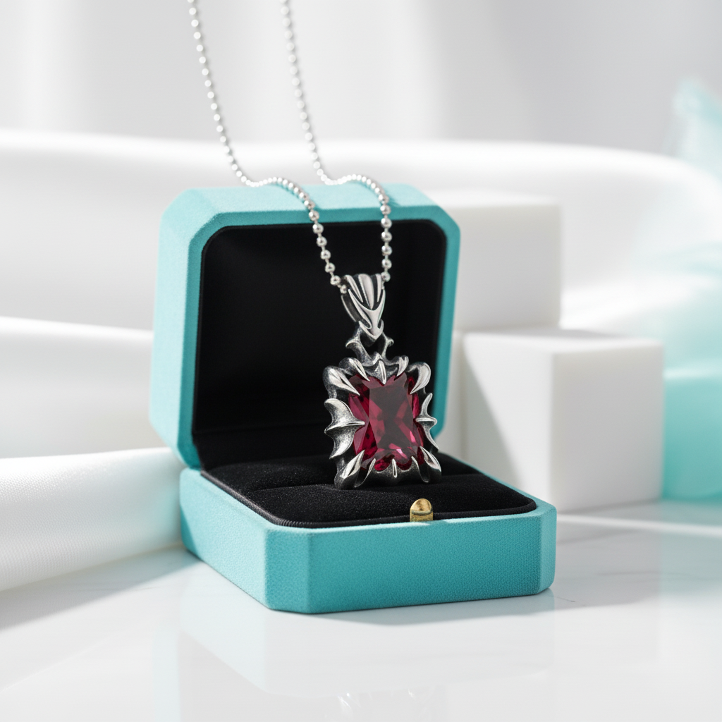 Cushion-cut Garnet Punk Necklace-Evani Jewelry
