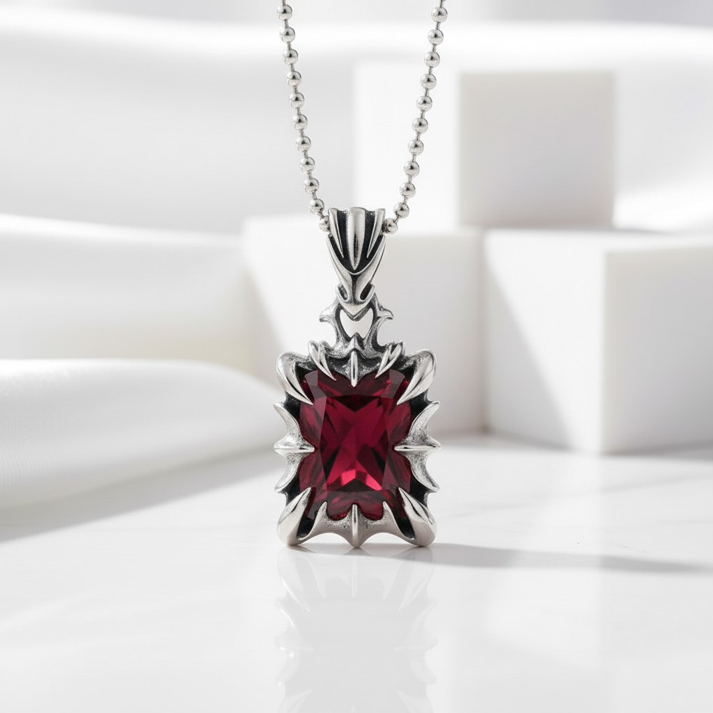 Cushion-cut Garnet Punk Necklace-Evani Jewelry