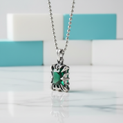 Cushion-cut Emerald Birthstone Punk Necklace-Evani Jewelry