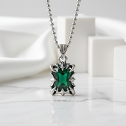 Cushion-cut Emerald Birthstone Punk Necklace-Evani Jewelry