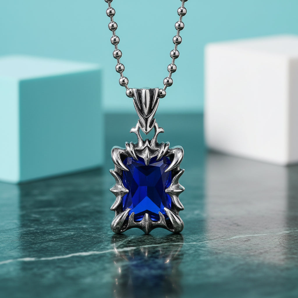 Cushion-cut Sapphire Birthstone Punk Necklace-Evani Jewelry