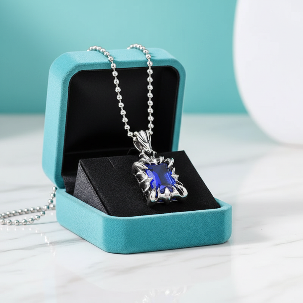 Cushion-cut Sapphire Birthstone Punk Necklace - Evani Naomi Jewelry