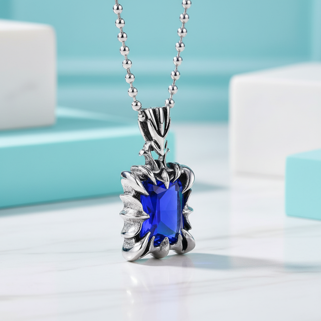 Cushion-cut Sapphire Birthstone Punk Necklace