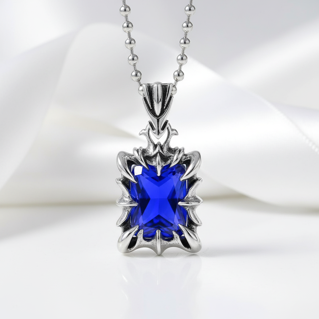 Cushion-cut Sapphire Birthstone Punk Necklace