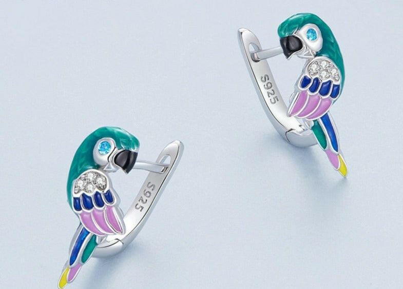 Cute Diamond Parrot Hoop Earrings-Evani Naomi Jewelry