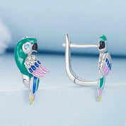 Cute Diamond Parrot Hoop Earrings-Evani Naomi Jewelry
