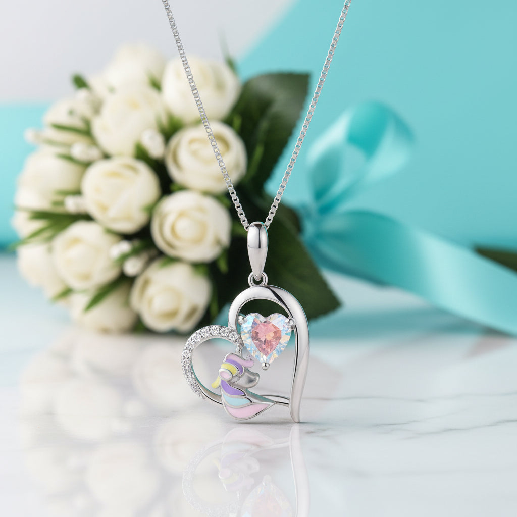 Cute Heart with Unicorn Pendant Necklace-Evani Jewelry