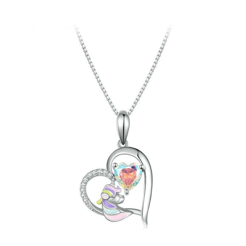 Cute Heart with Unicorn Pendant Necklace-Evani Naomi Jewelry