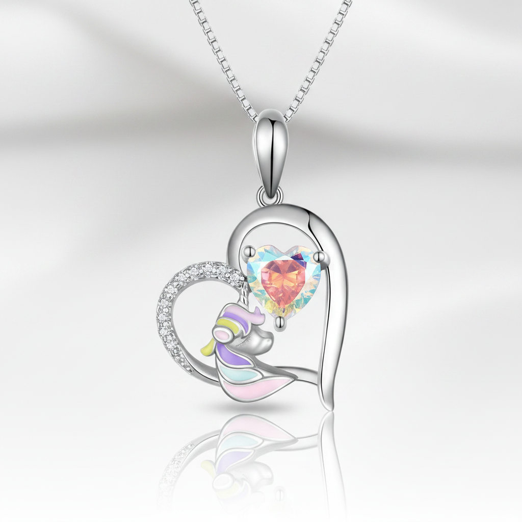 Cute Heart with Unicorn Pendant Necklace