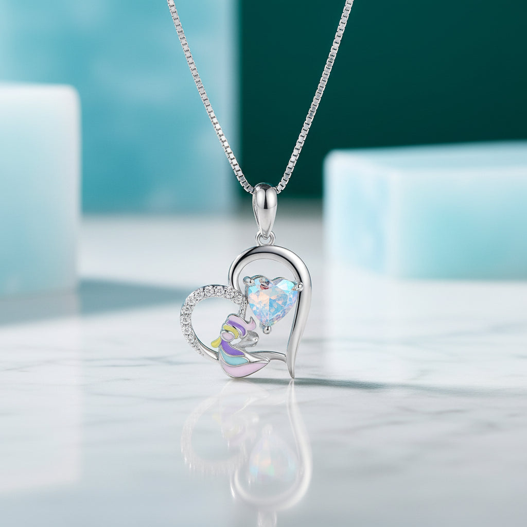 Cute Heart with Unicorn Pendant Necklace-Evani Jewelry