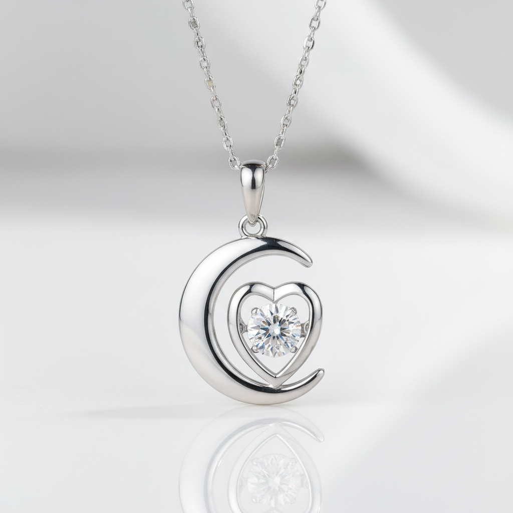 Dancing Diamond Option Heart & Moon Necklace - Evani Naomi Jewelry