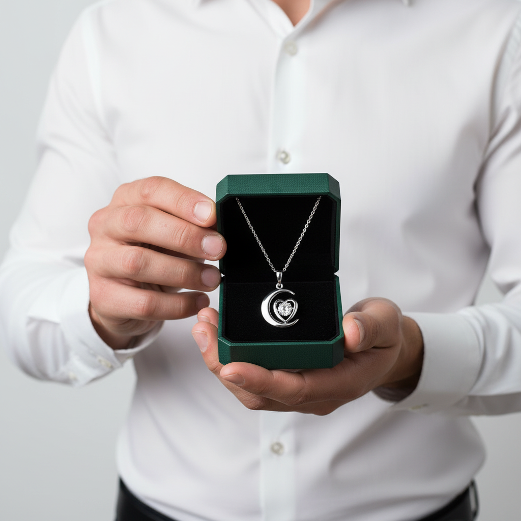 Dancing Diamond Option Heart & Moon Necklace - Evani Naomi Jewelry