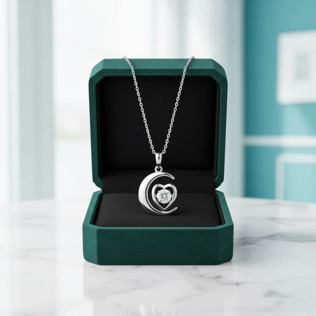 Dancing Diamond Option Heart & Moon Necklace - Evani Naomi Jewelry