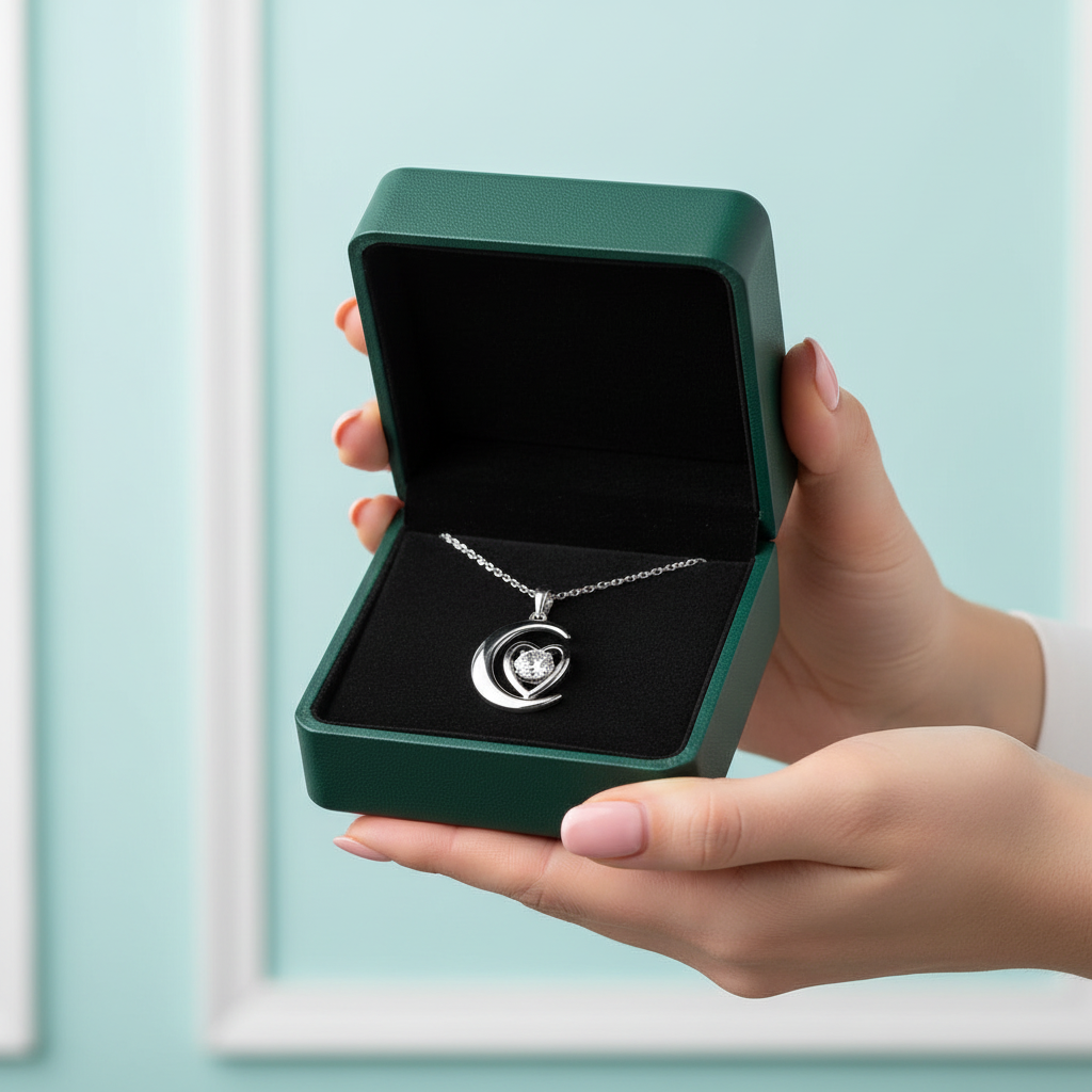 Dancing Diamond Option Heart & Moon Necklace - Evani Naomi Jewelry