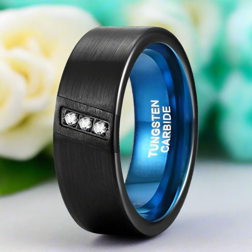 Diagonal Three Stone Tungsten Men's Wedding Band-Evani Naomi Jewelry
