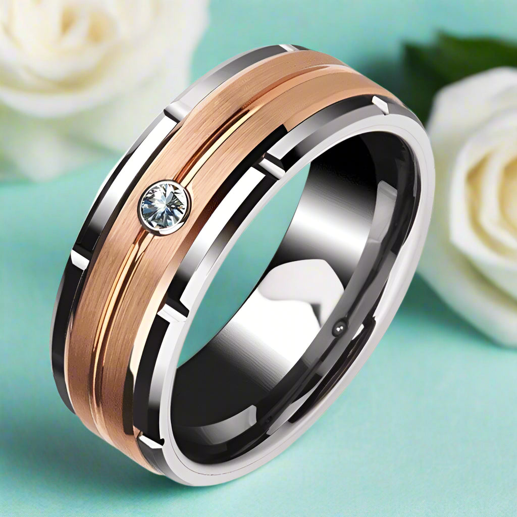 Diamond Alternative Tungsten Men's Wedding Band-Evani Naomi Jewelry