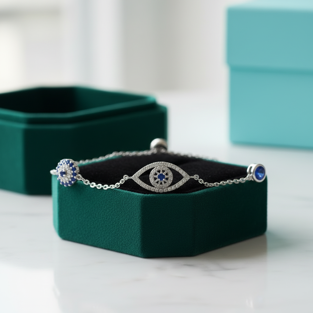 Diamond OptionBlue Eye Bolo Bracelet - Evani Naomi Jewelry