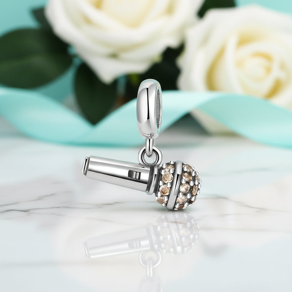 Diamond-Embedded Microphone Charm-Evani Jewelry