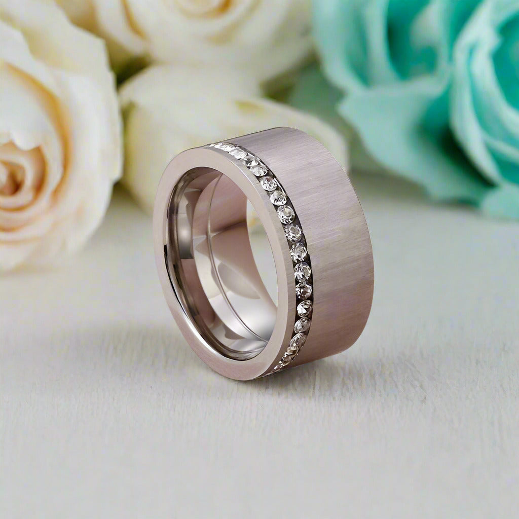 Diamond Gold Brushed Wedding Band-Evani Naomi Jewelry