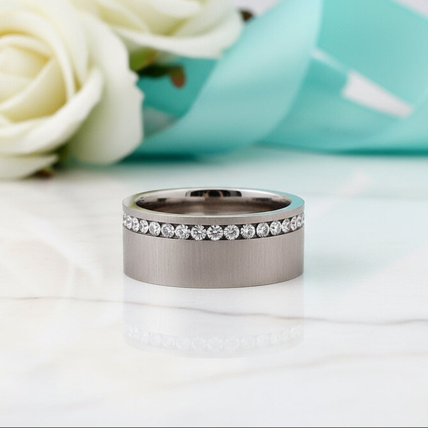 Diamond Gold Brushed Wedding Band-Evani Naomi Jewelry