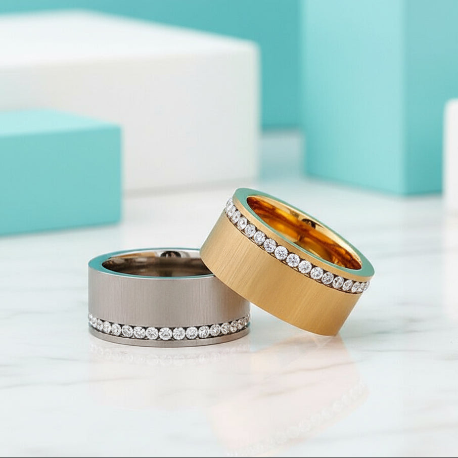 Diamond Gold Brushed Wedding Band-Evani Jewelry