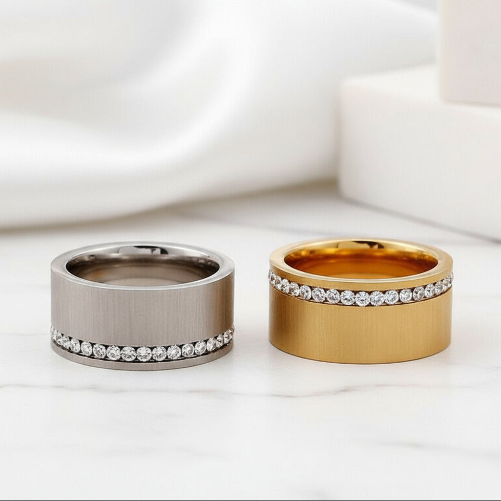 Diamond Gold Brushed Wedding Band-Evani Naomi Jewelry