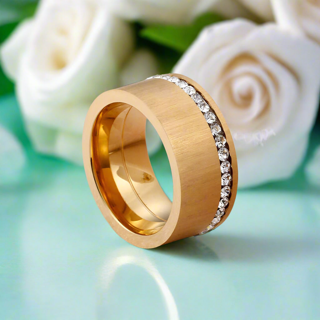 Diamond Gold Brushed Wedding Band-Evani Naomi Jewelry
