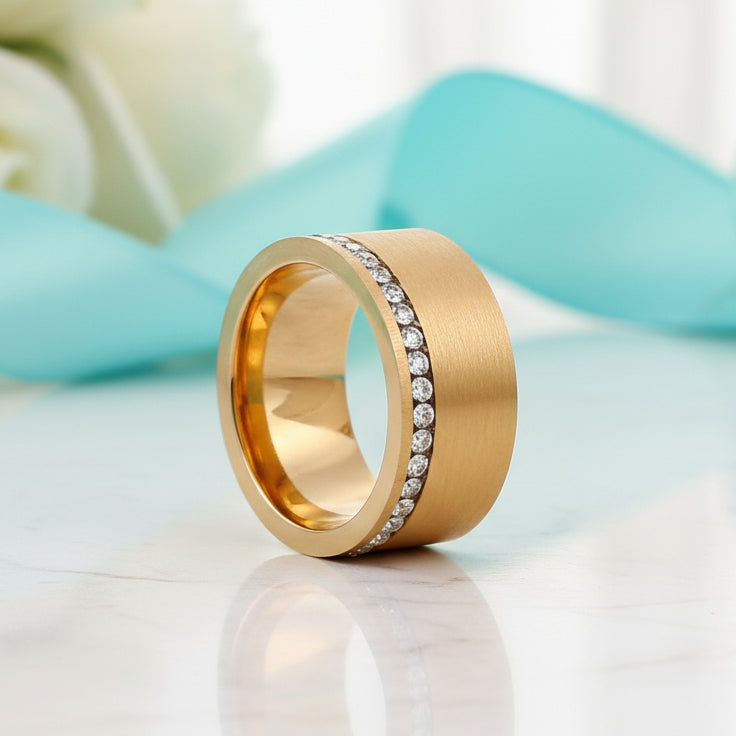 Diamond Gold Brushed Wedding Band-Evani Naomi Jewelry