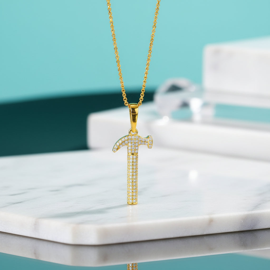 Diamond Necklace with Hammer Pendant-Evani Jewelry
