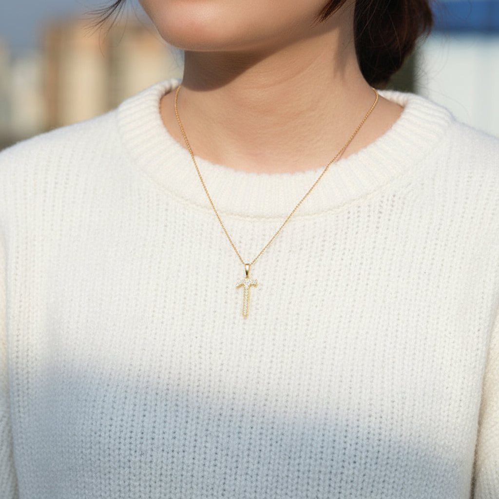Diamond Necklace with Hammer Pendant-Evani Jewelry