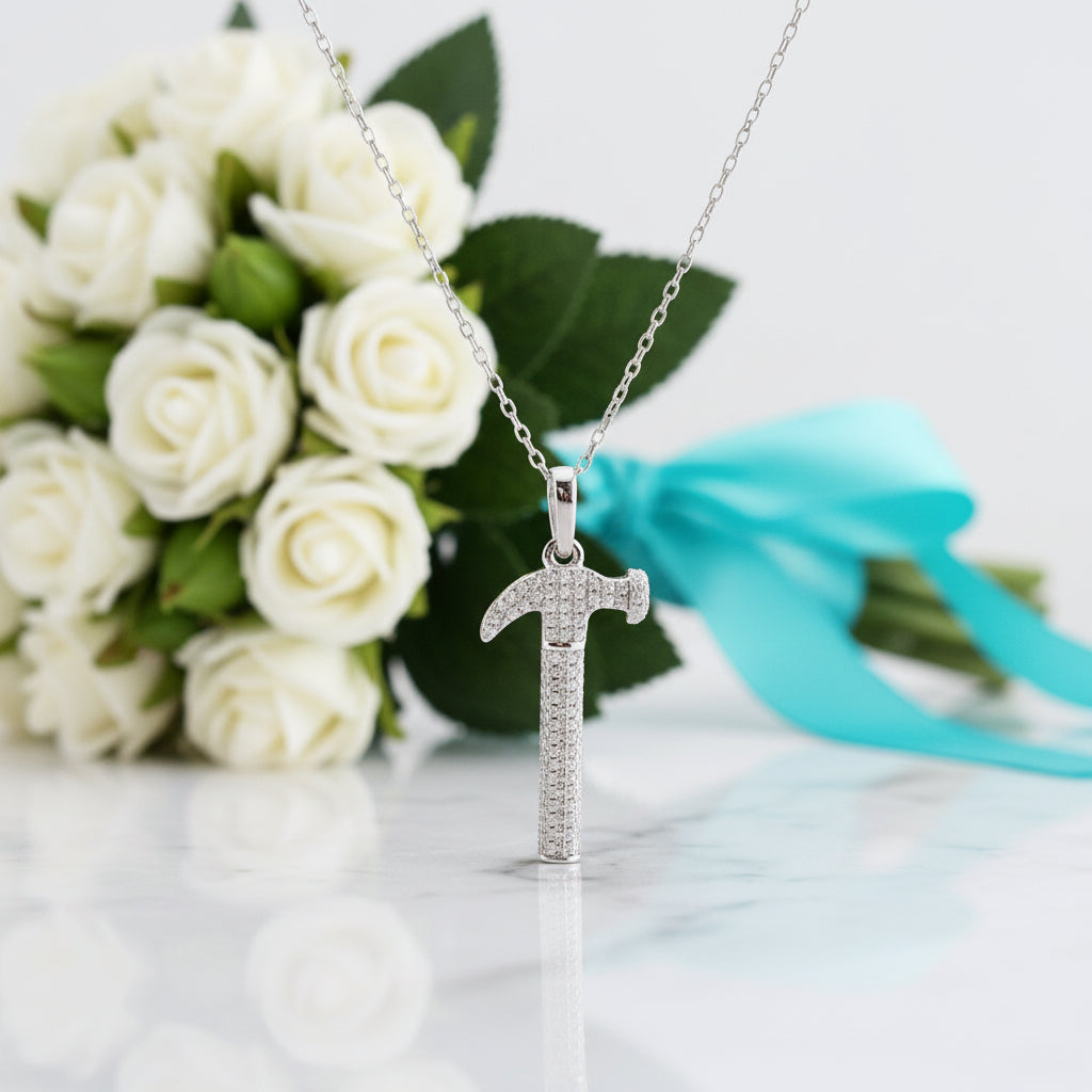 Diamond Necklace with Hammer Pendant-Evani Jewelry