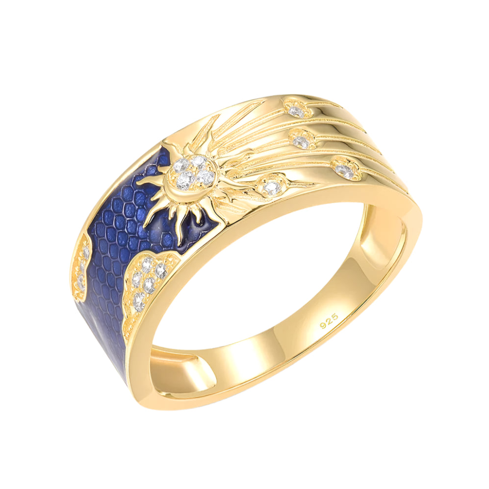 Diamond and Enamel Blue Sky & Sun Ring-Evani Naomi Jewelry