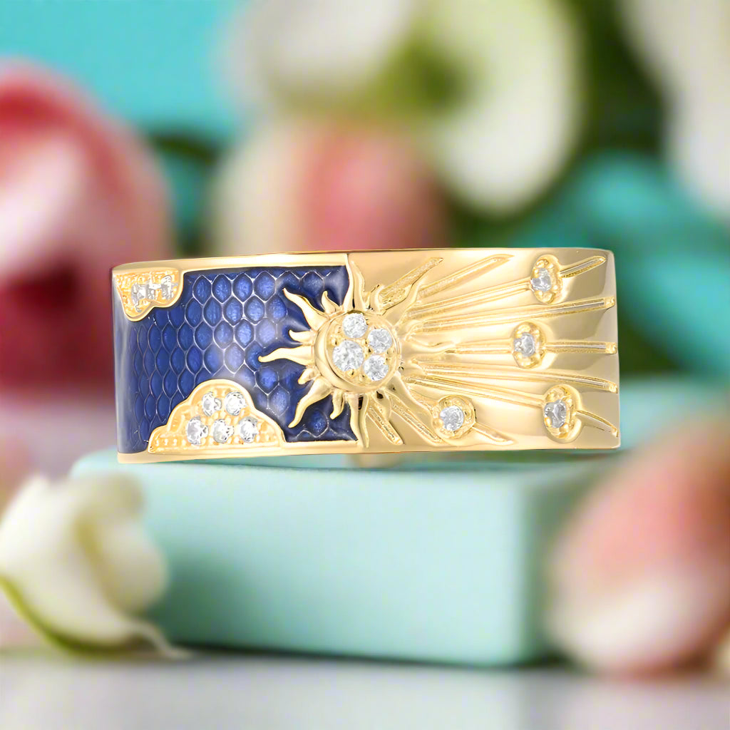 Diamond and Enamel Blue Sky & Sun Ring-Evani Jewelry