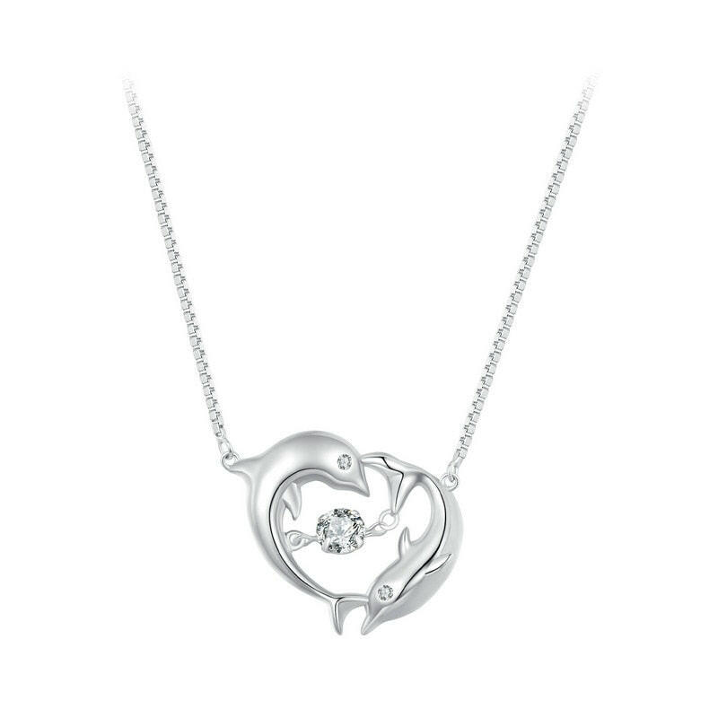 Dolphin Love with Diamond Chain Necklace-Evani Naomi Jewelry