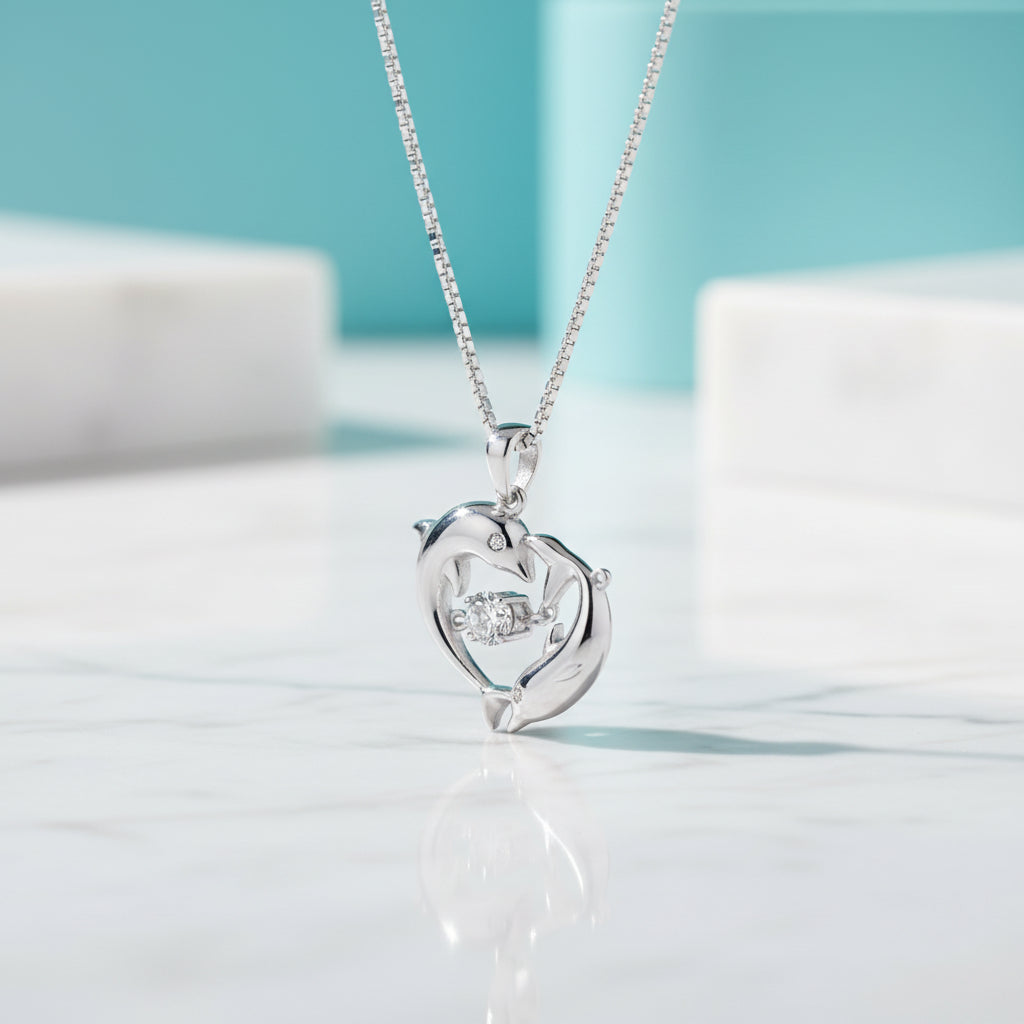Dolphin Love with Diamond Chain Necklace-Evani Jewelry