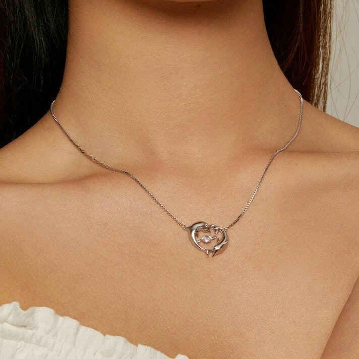 Dolphin Love with Diamond Chain Necklace-Evani Naomi Jewelry