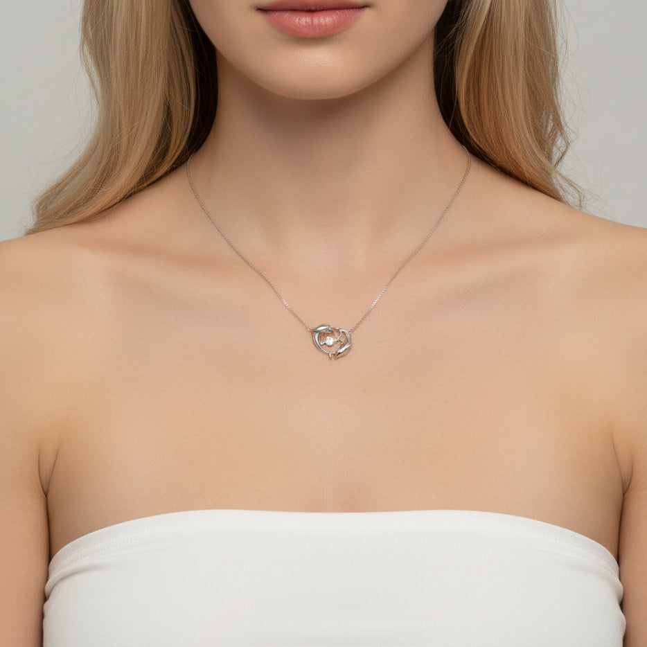 Dolphin Love with Diamond Chain Necklace-Evani Jewelry