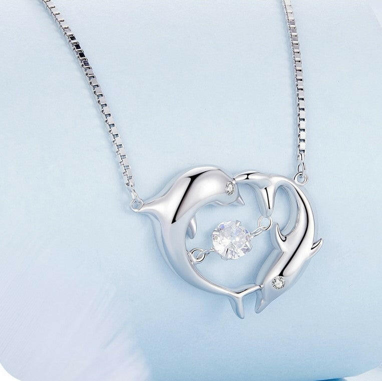 Dolphin Love with Diamond Chain Necklace-Evani Naomi Jewelry