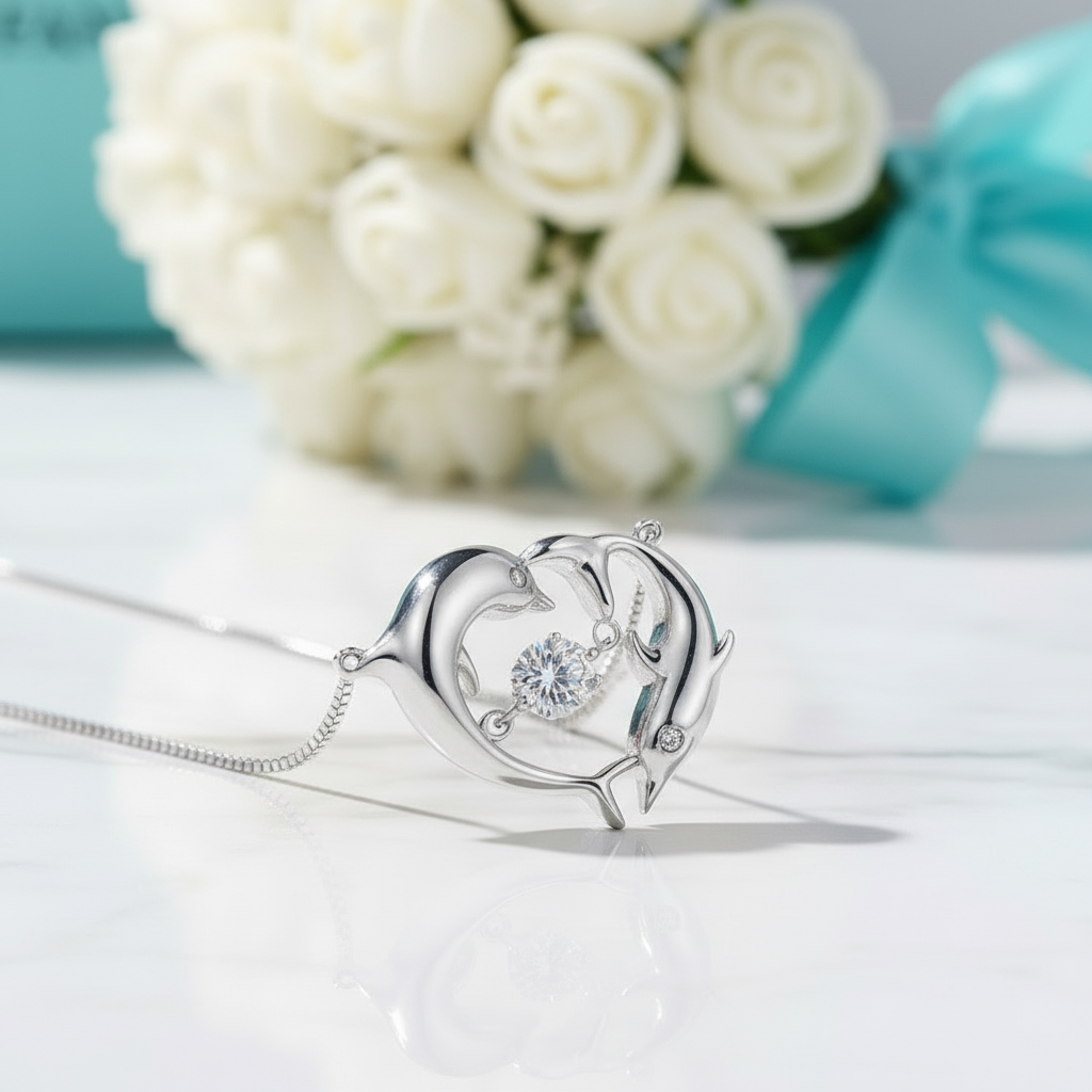 Dolphin Love with Diamond Chain Necklace