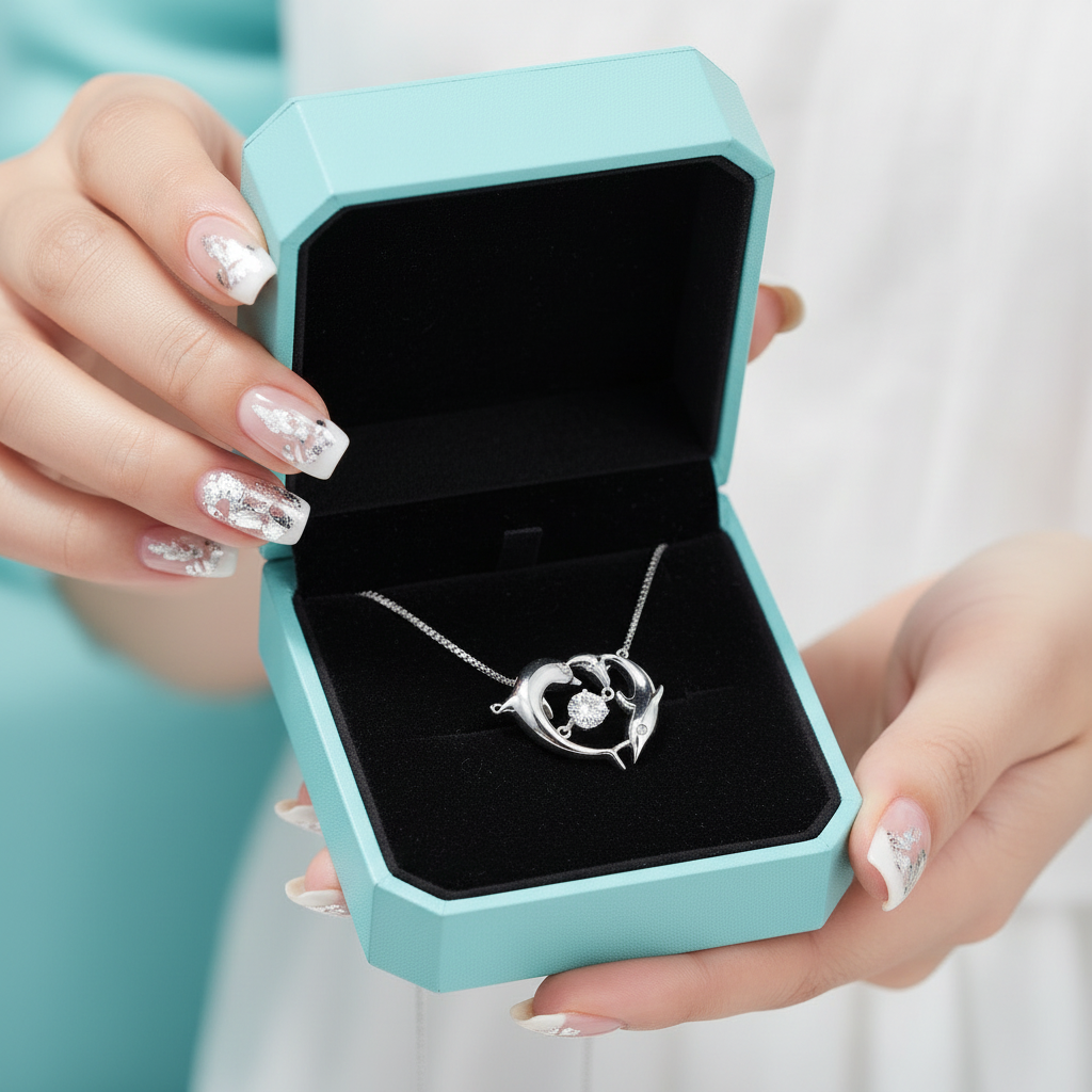 Dolphin Love with Diamond Chain Necklace