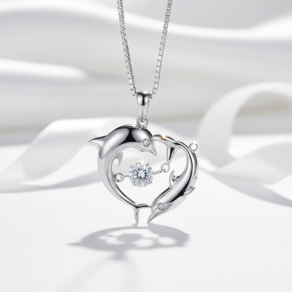 Dolphin Love with Diamond Chain Necklace