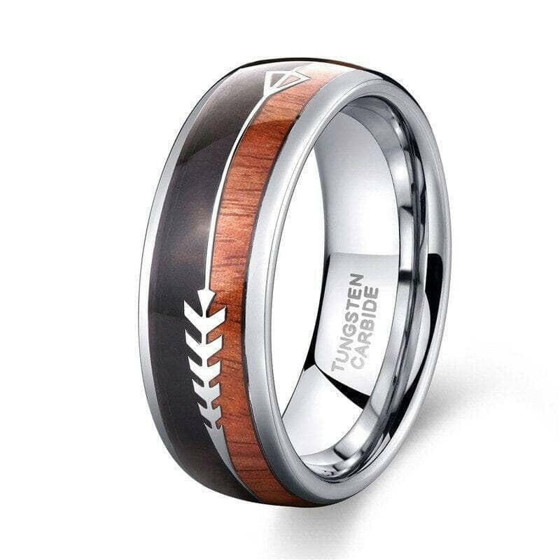 Dome Tungsten Men's Wedding Band with Wood & Arrow-Evani Naomi Jewelry