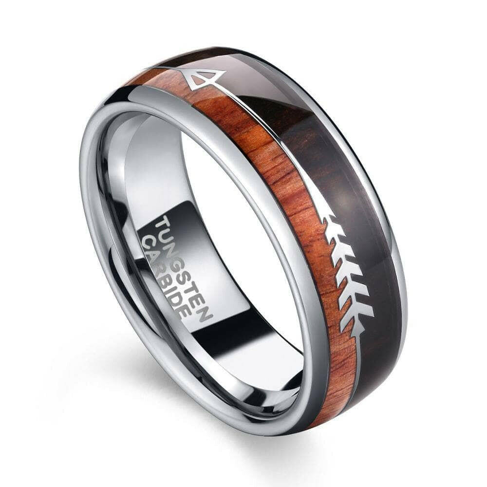Dome Tungsten Men's Wedding Band with Wood & Arrow-Evani Jewelry