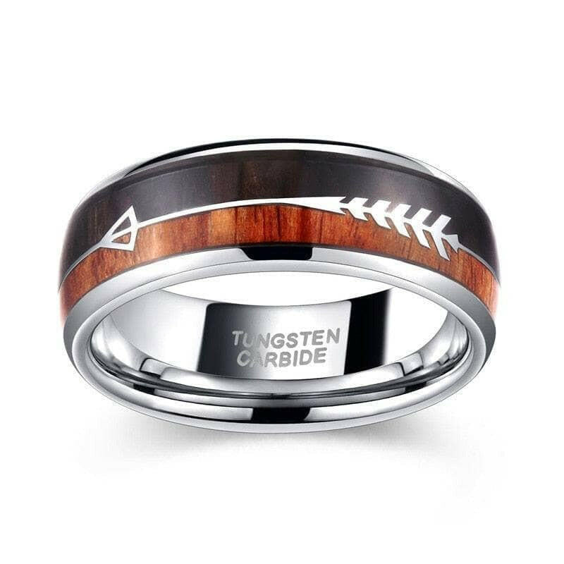 Dome Tungsten Men's Wedding Band with Wood & Arrow-Evani Naomi Jewelry
