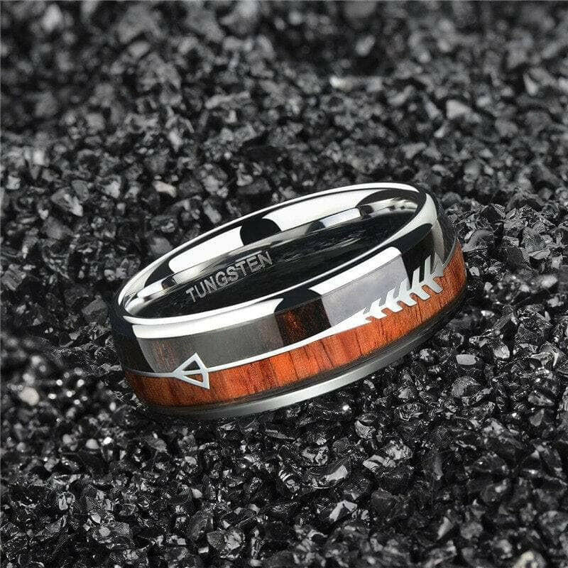 Dome Tungsten Men's Wedding Band with Wood & Arrow-Evani Naomi Jewelry