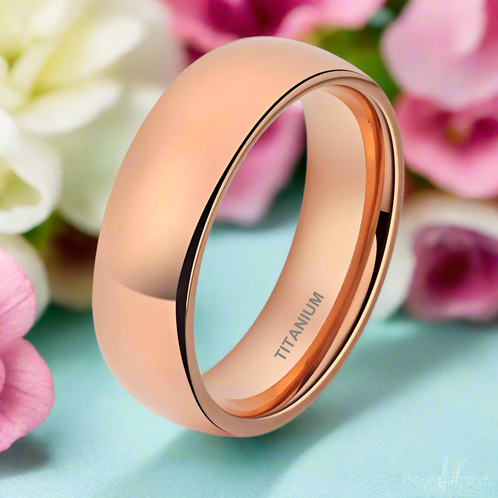 Dome Unisex Titanium Rose Gold Wedding Band-Evani Naomi Jewelry